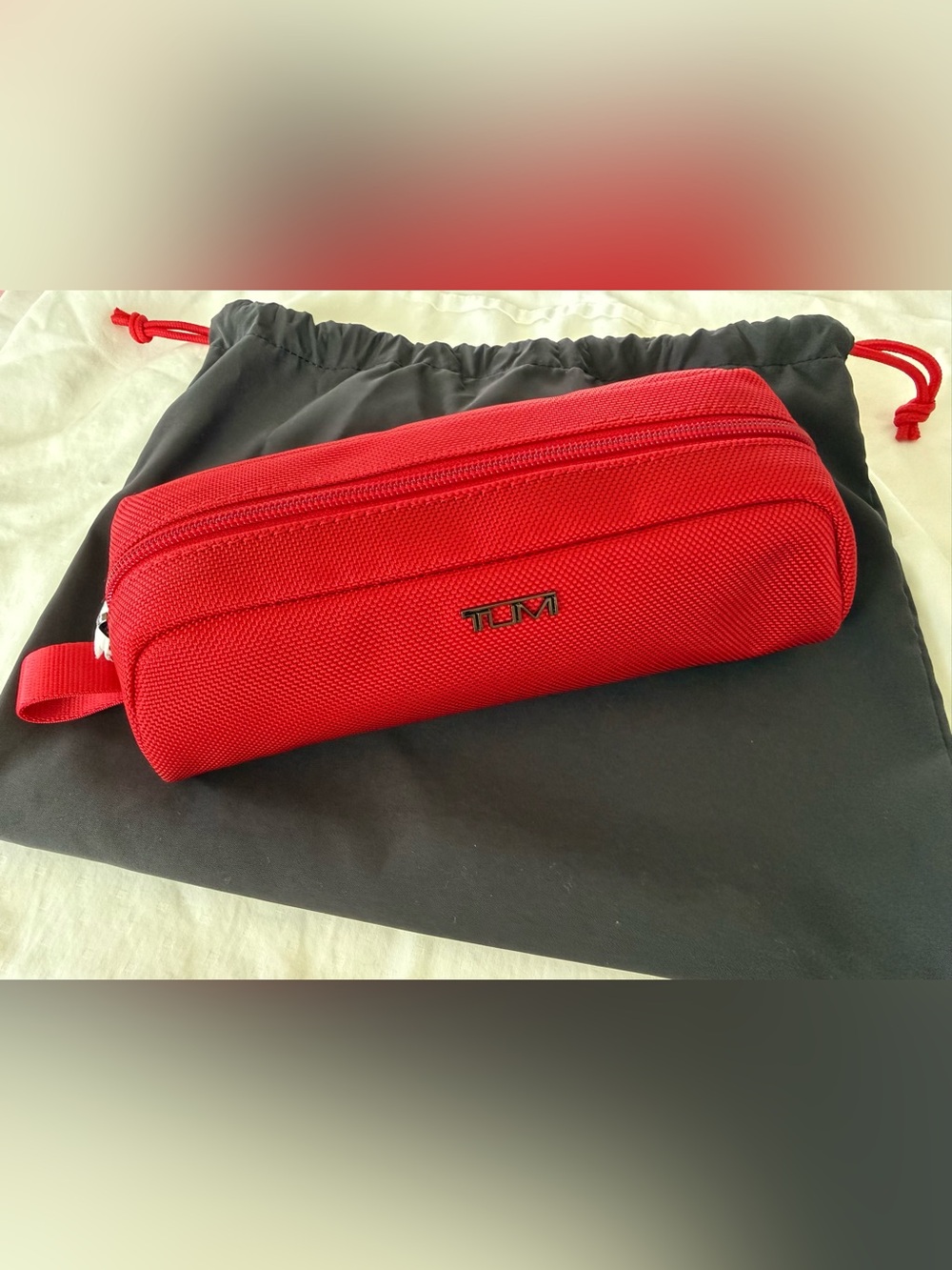 Tumi Red Accessory Pouch with Wrist Strap and Dust Bag